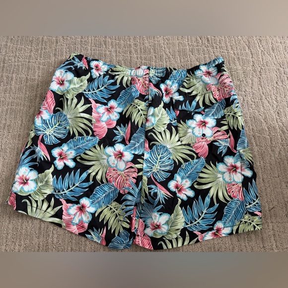 Tommy Bahama Black Floral Men's Swim Trunks - Picture 2 of 5